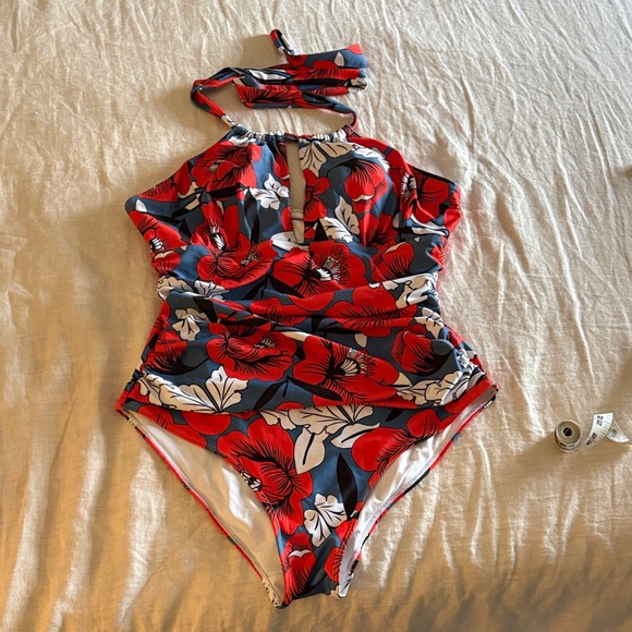 B2Prity Other - Floral Red and Blue One Piece Swimsuit